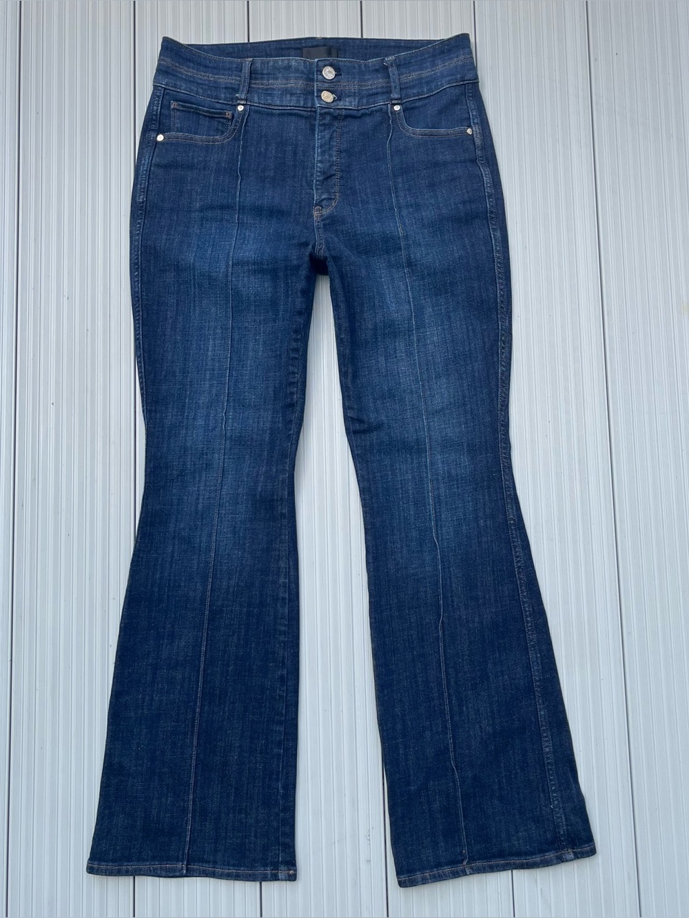 WHBM White House Black Market Extra High Rise Skinny Flare Jeans Dark Wash Sz 12